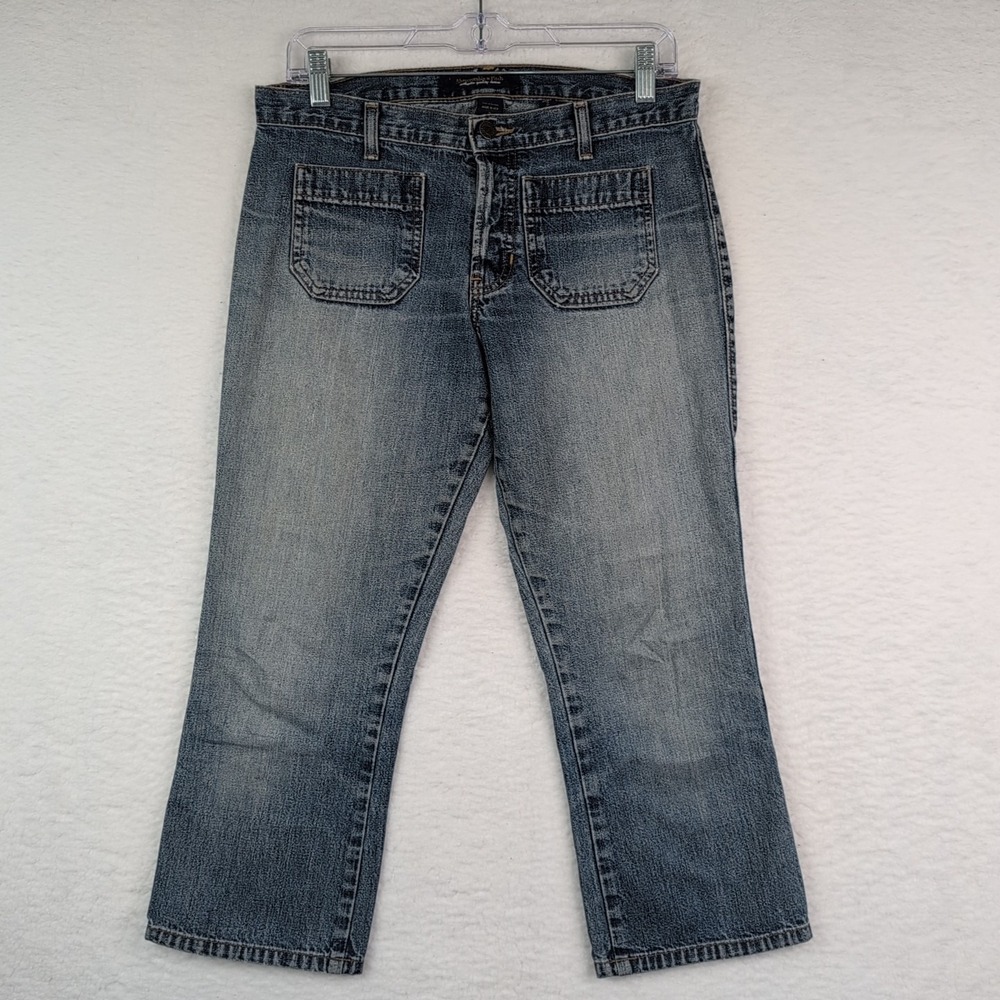 VTG Abercrombie & Fitch Denim Capris Women's 2‎ Button Fly Patch Pocket USA Y2K